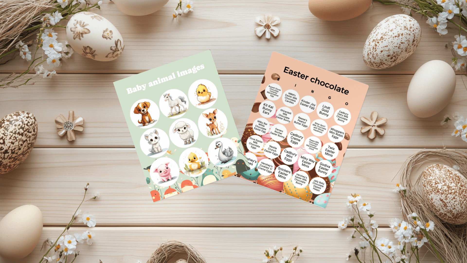 easter bingo card flat lay