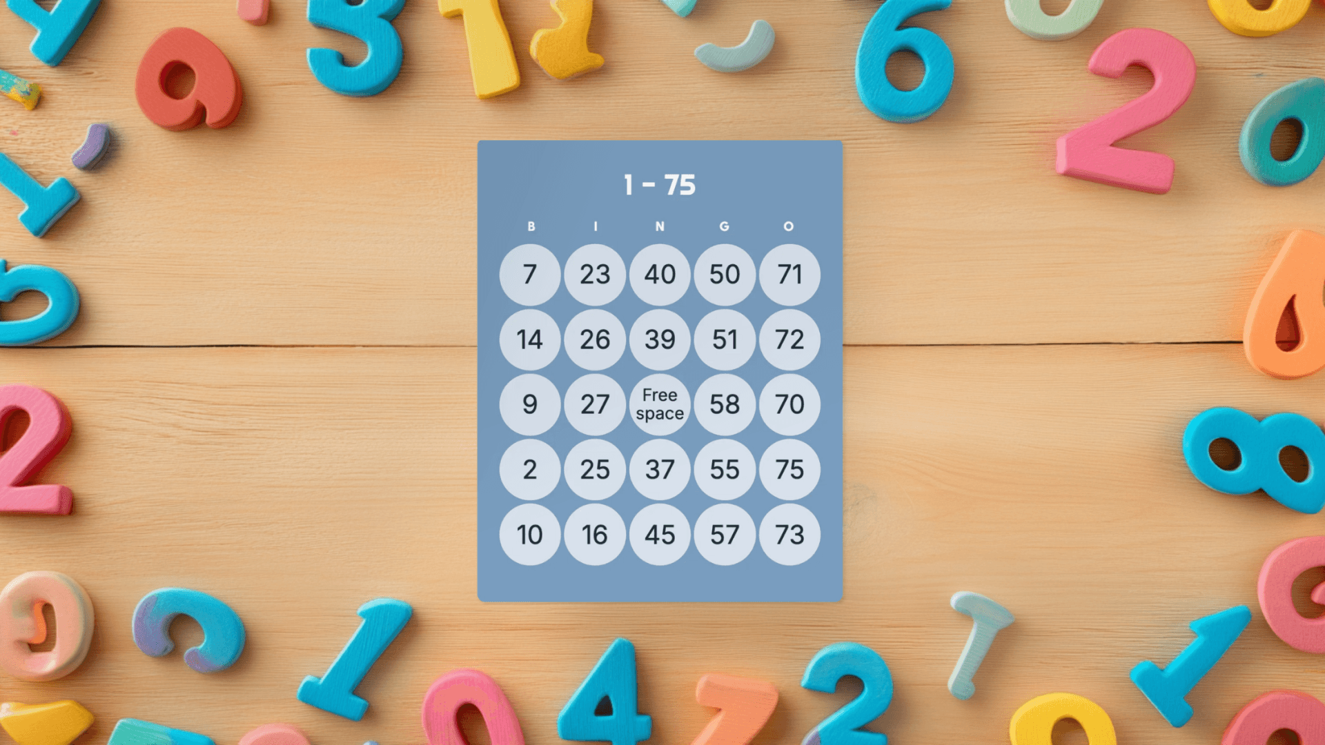 number bingo card